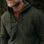 Men's The Apres Zip Hoodie in Fatigue Olive Quilted Jersey — Sweater