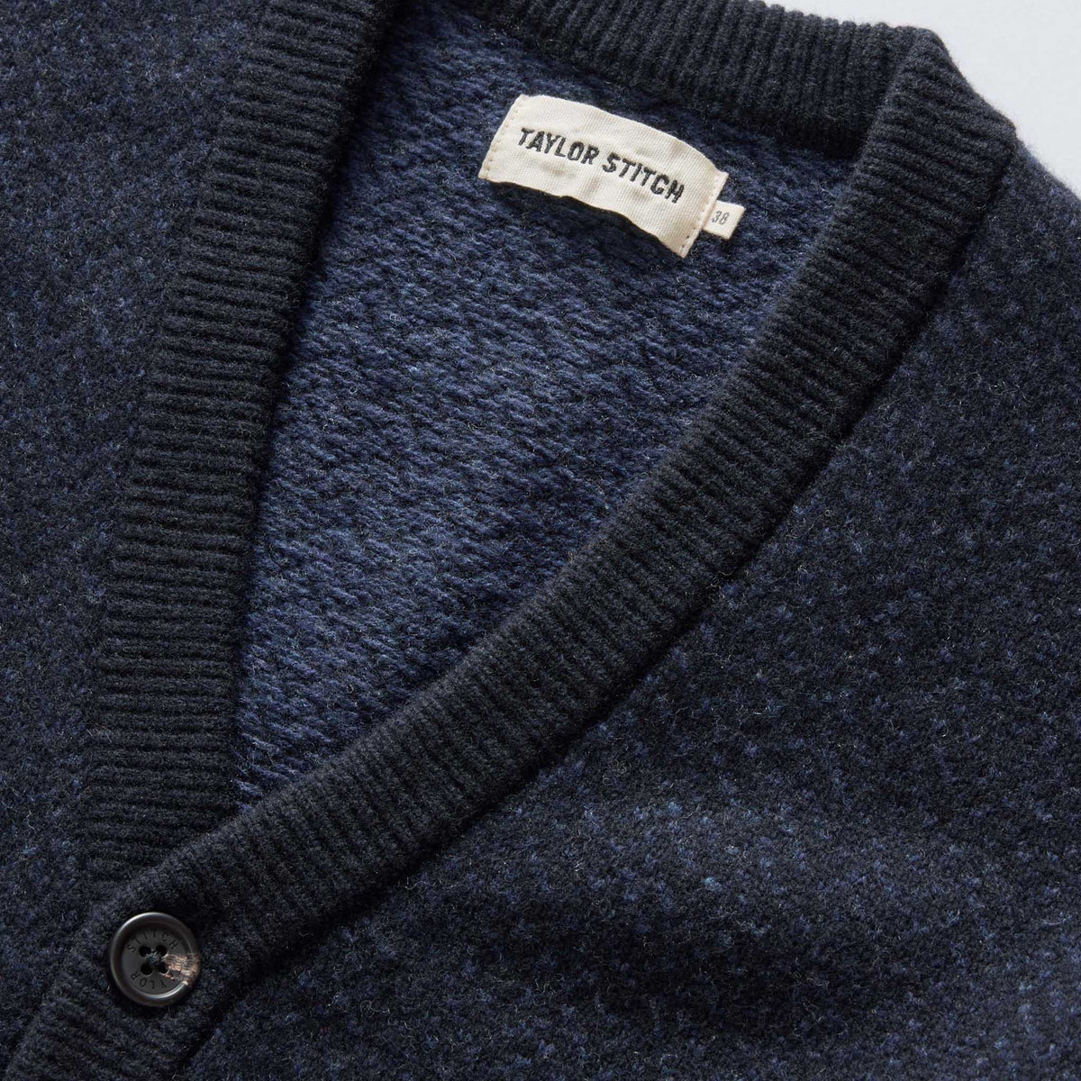 Men's The Eddy Cardigan in Heather Marine Herringbone — Sweater