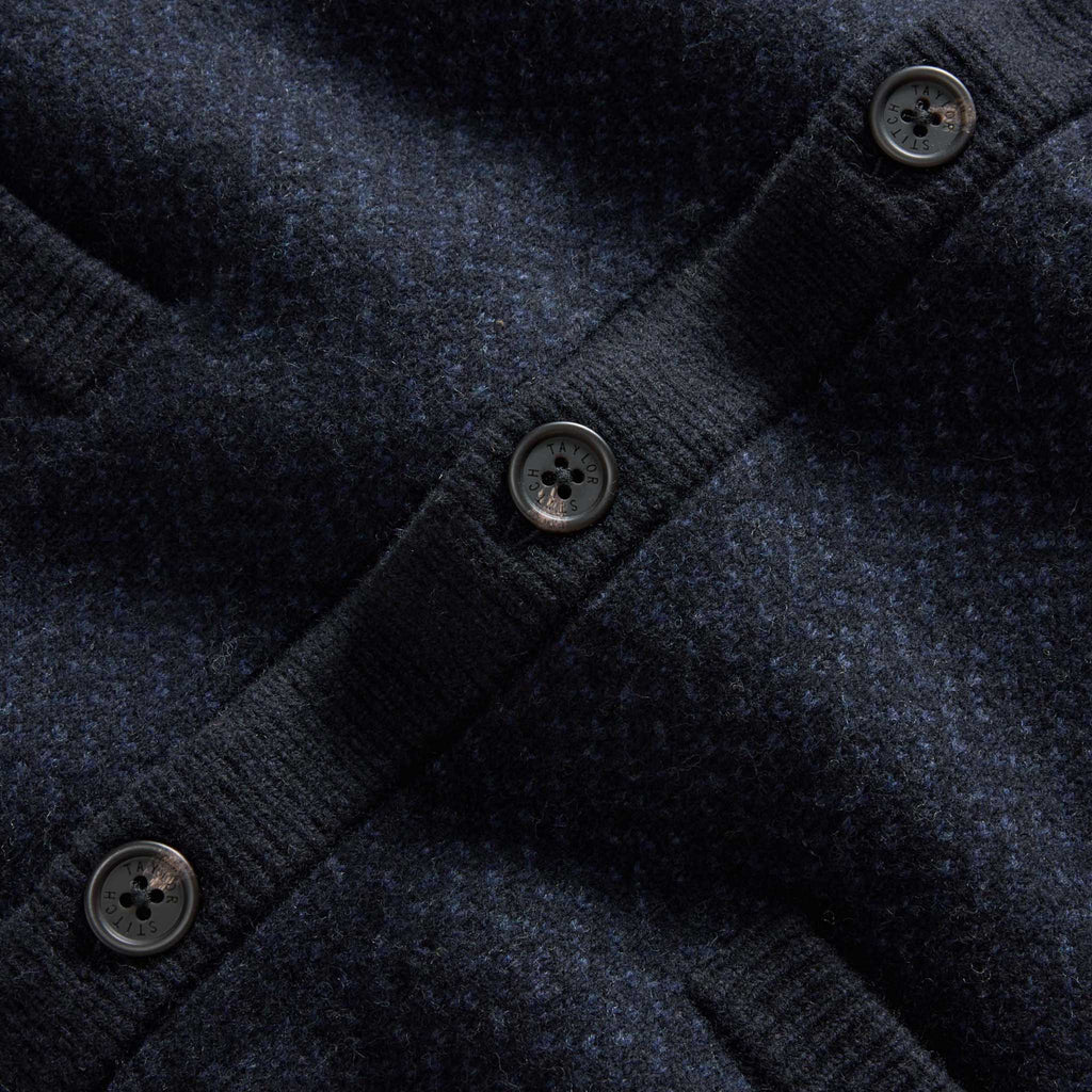Men's The Eddy Cardigan in Heather Marine Herringbone — Sweater