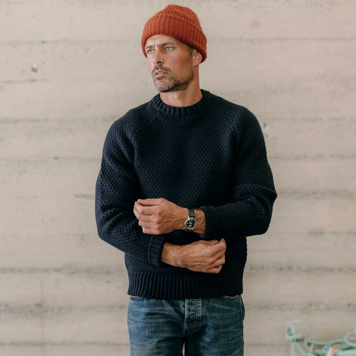 Men's The Fisherman Sweater in Dark Navy Merino