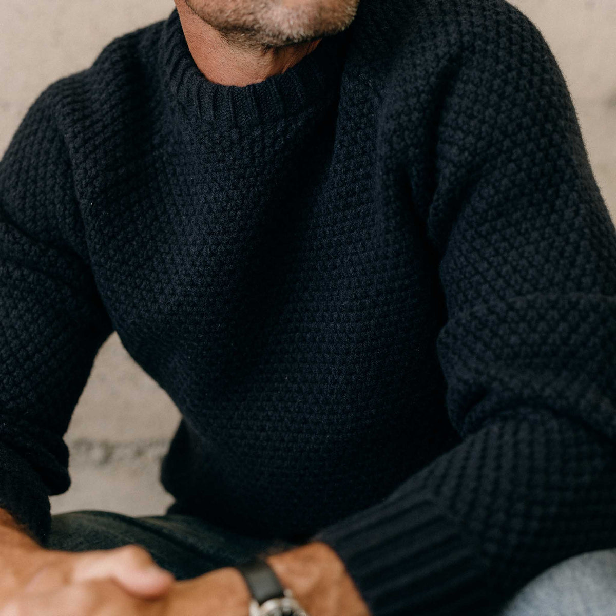 Men's The Fisherman Sweater in Dark Navy Merino