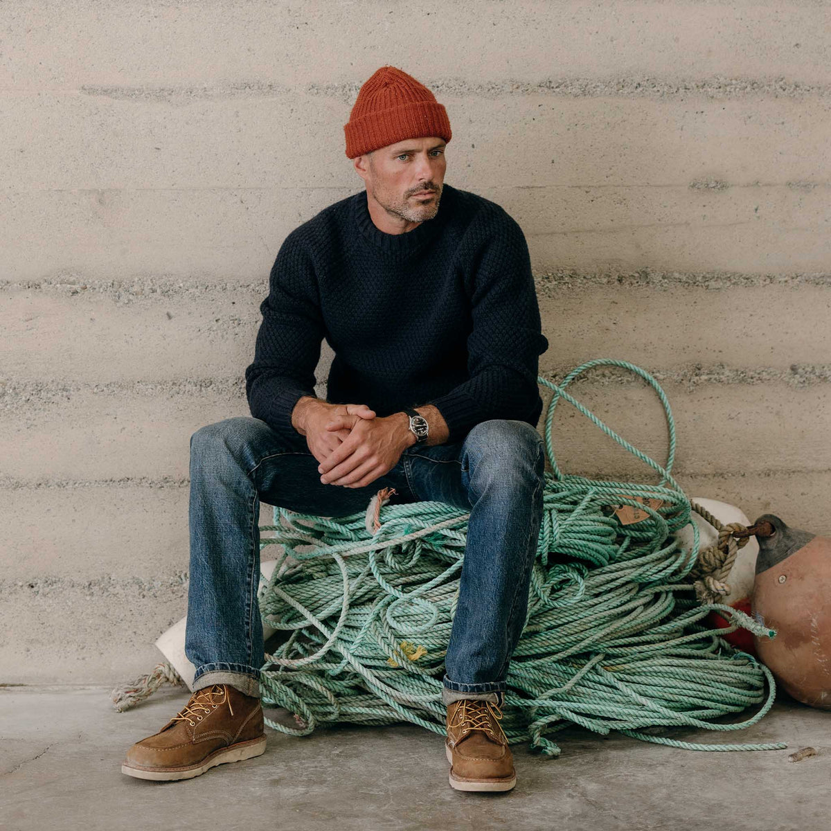 Men's The Fisherman Sweater in Dark Navy Merino