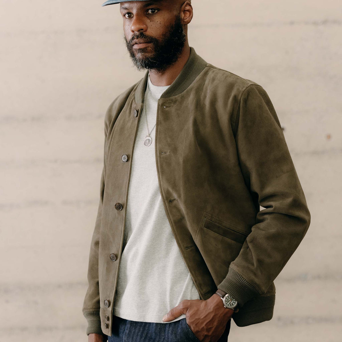 Men's The Bomber Jacket in Army Suede