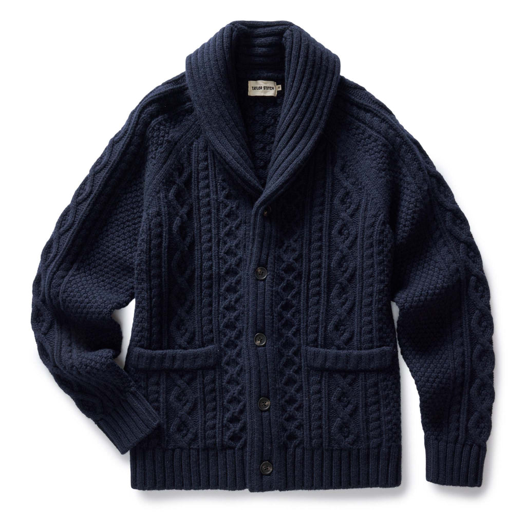 Men's The Cascade Shawl Cardigan in Heather Marine — Sweater