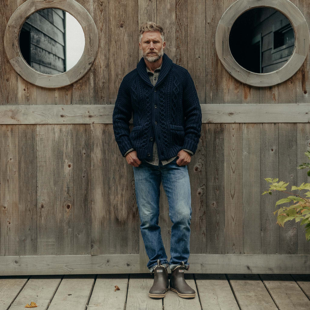 Men's The Cascade Shawl Cardigan in Heather Marine — Sweater