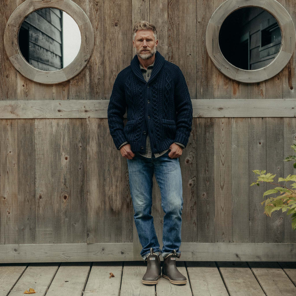 Men's The Cascade Shawl Cardigan in Heather Marine — Sweater