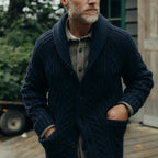 Men's The Cascade Shawl Cardigan in Heather Marine — Sweater