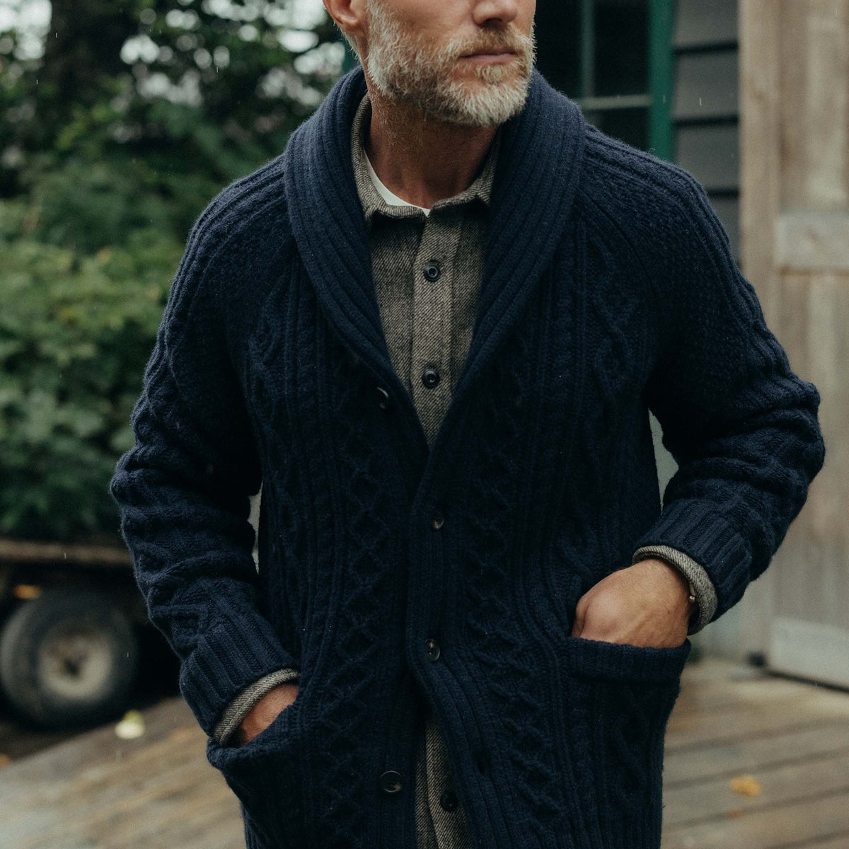 Men's The Cascade Shawl Cardigan in Heather Marine — Sweater