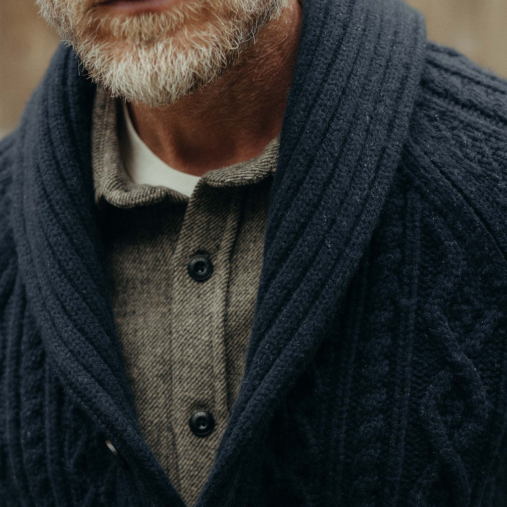 Men's The Cascade Shawl Cardigan in Heather Marine — Sweater