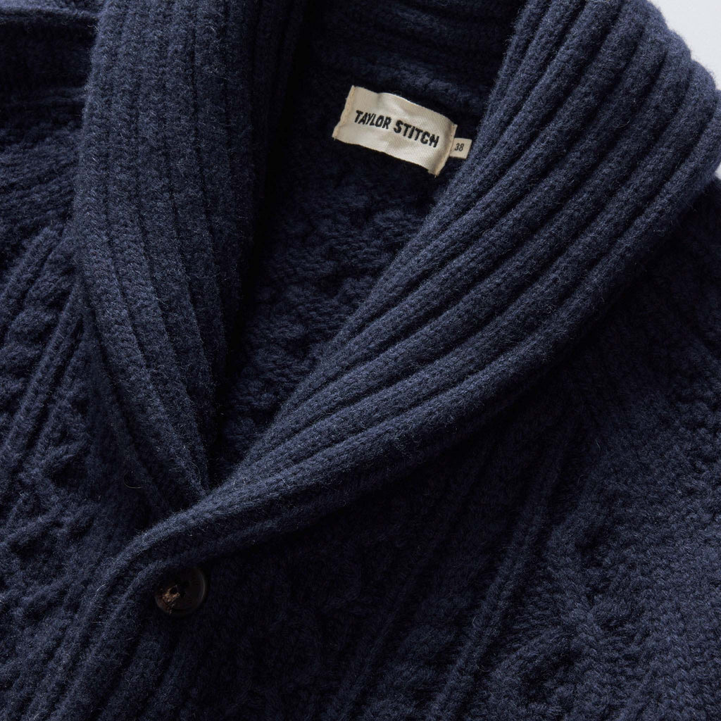 Men's The Cascade Shawl Cardigan in Heather Marine — Sweater