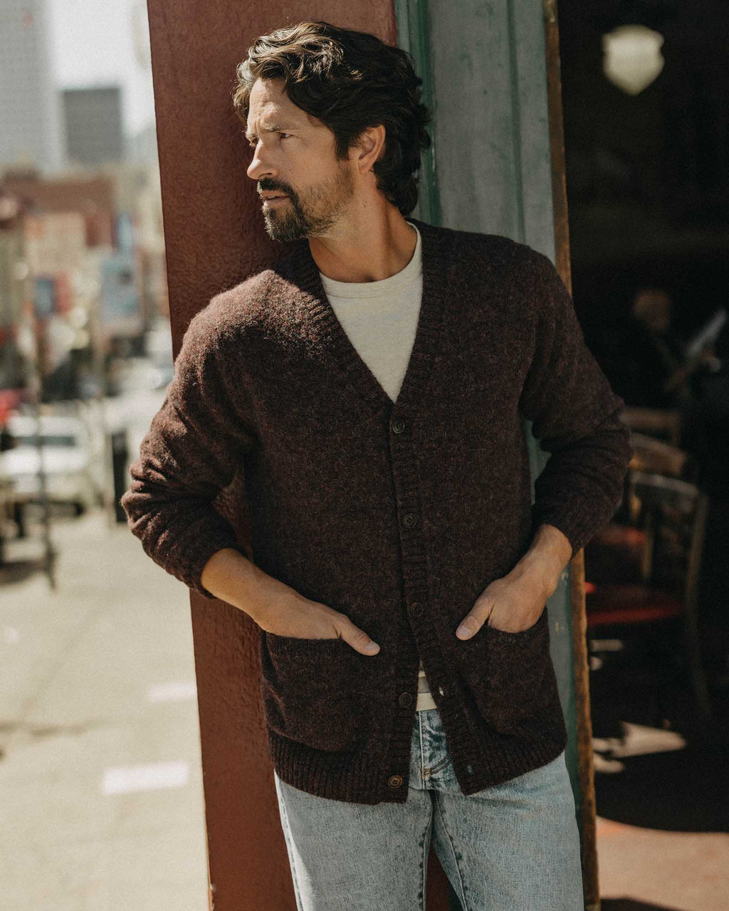 Men's The Eastmoor Cardigan in Heather Port Wool — Sweater