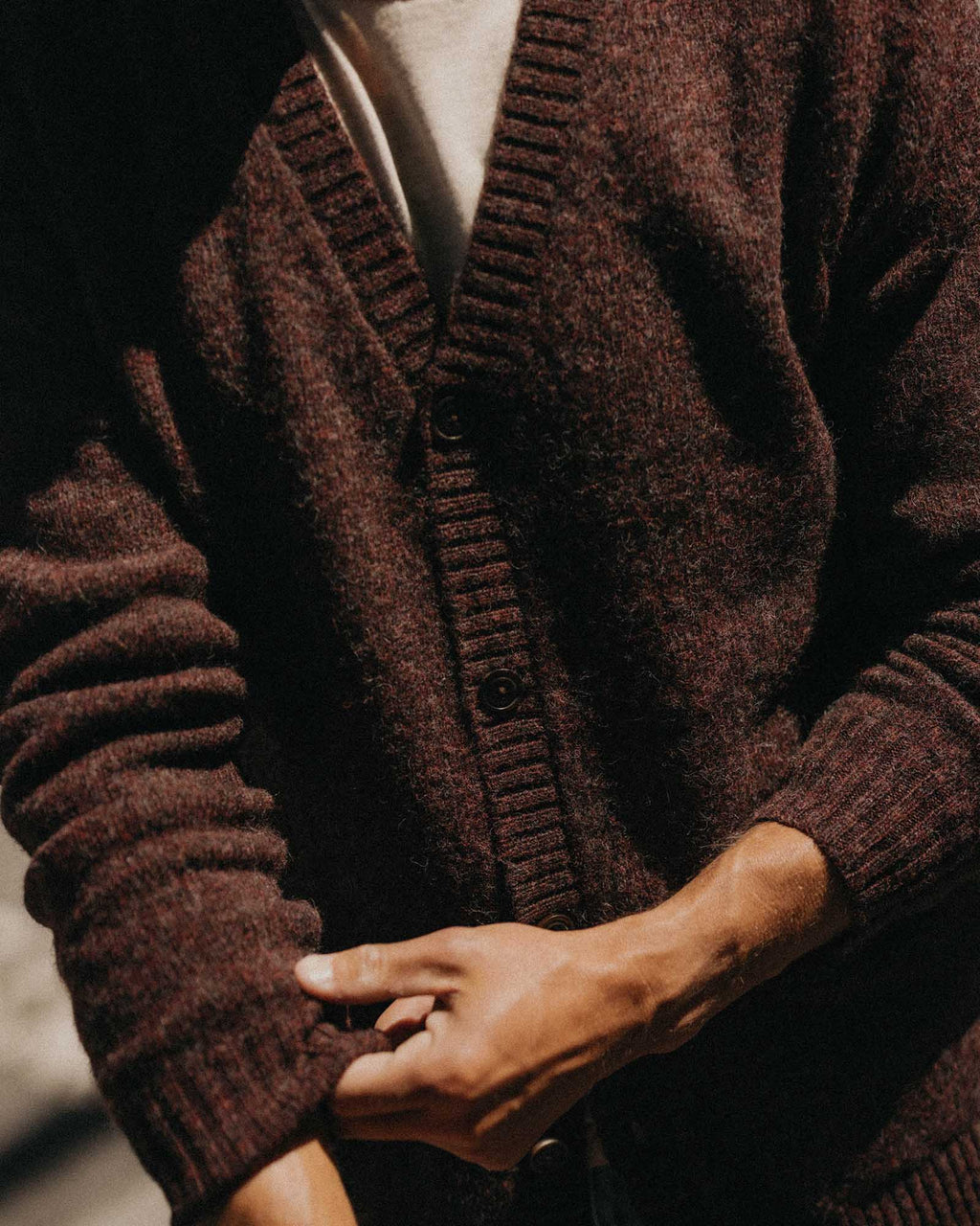 Men's The Eastmoor Cardigan in Heather Port Wool — Sweater