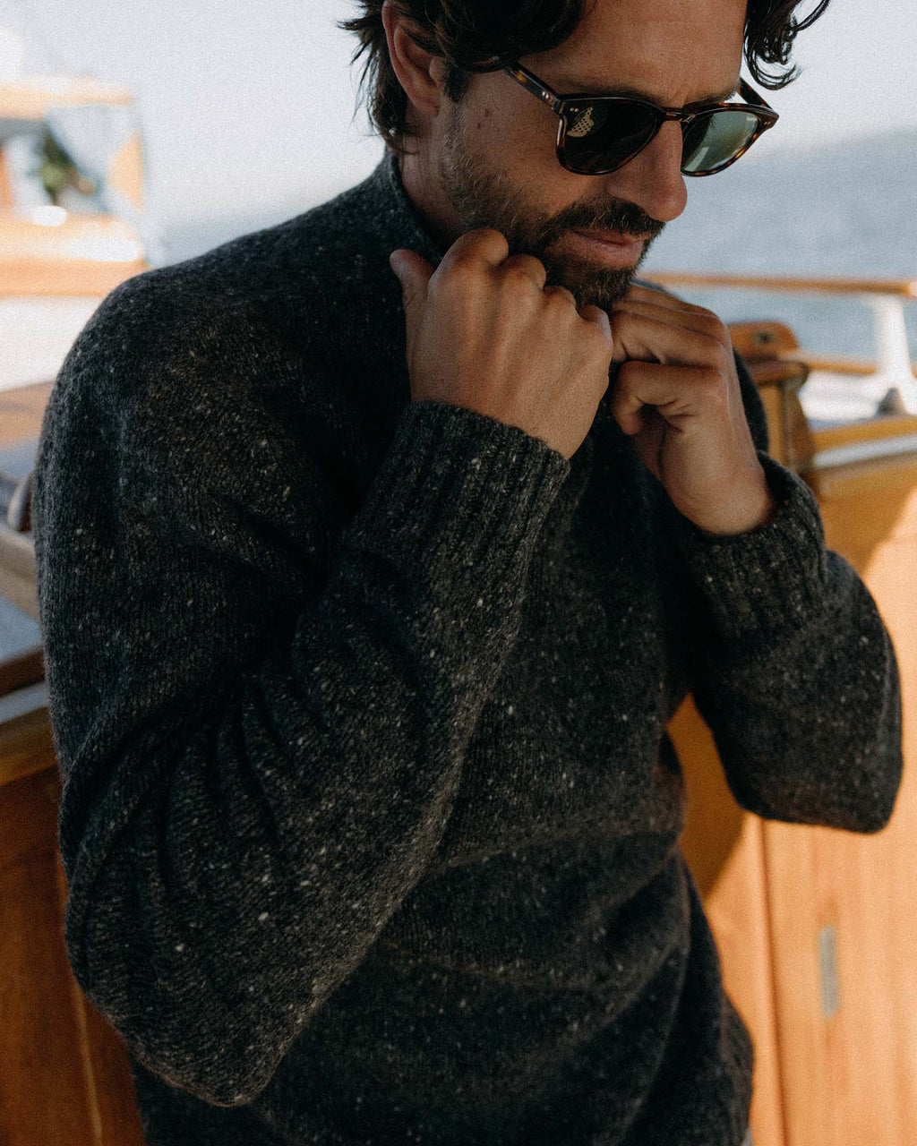 Men's The Seafarer Sweater in Charcoal Donegal