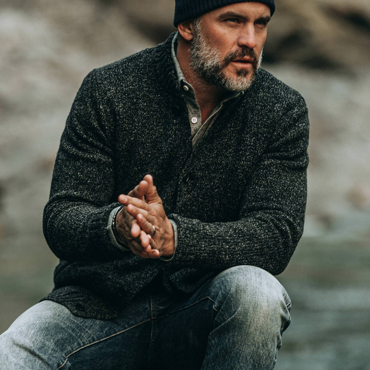 Men's The Bomber Sweater in Black Sesame