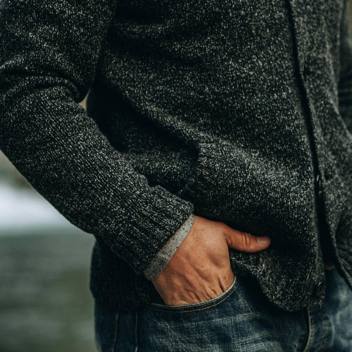 Men's The Bomber Sweater in Black Sesame