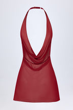 Women's Cowl-Neck Backless Mini Dress in Dark Cherry — Dress