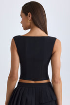 Women's V-Neck Structured Crop Top in Black