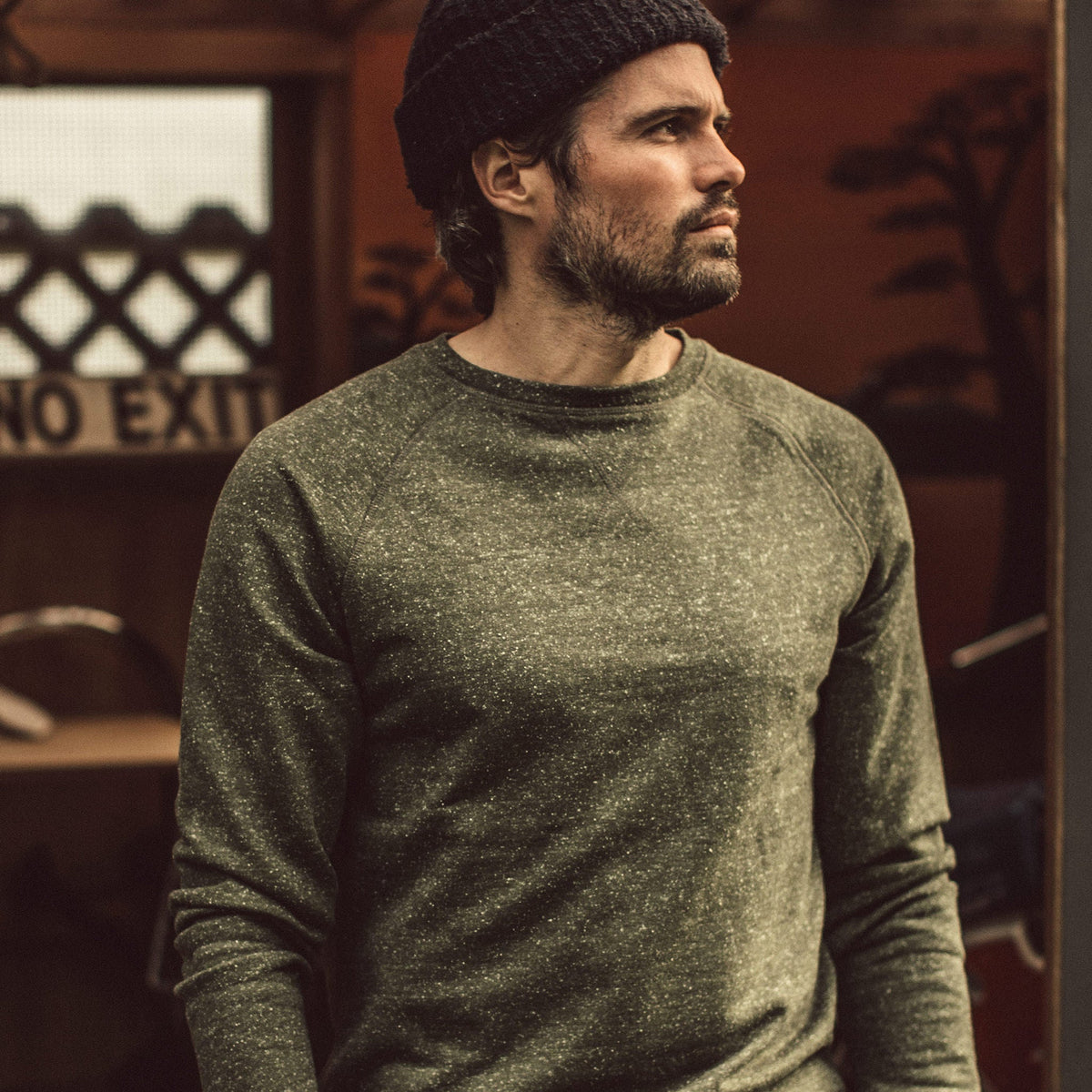Men's The Crewneck in French Terry Heather Olive — Sweater