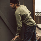 Men's The Crewneck in French Terry Heather Olive — Sweater