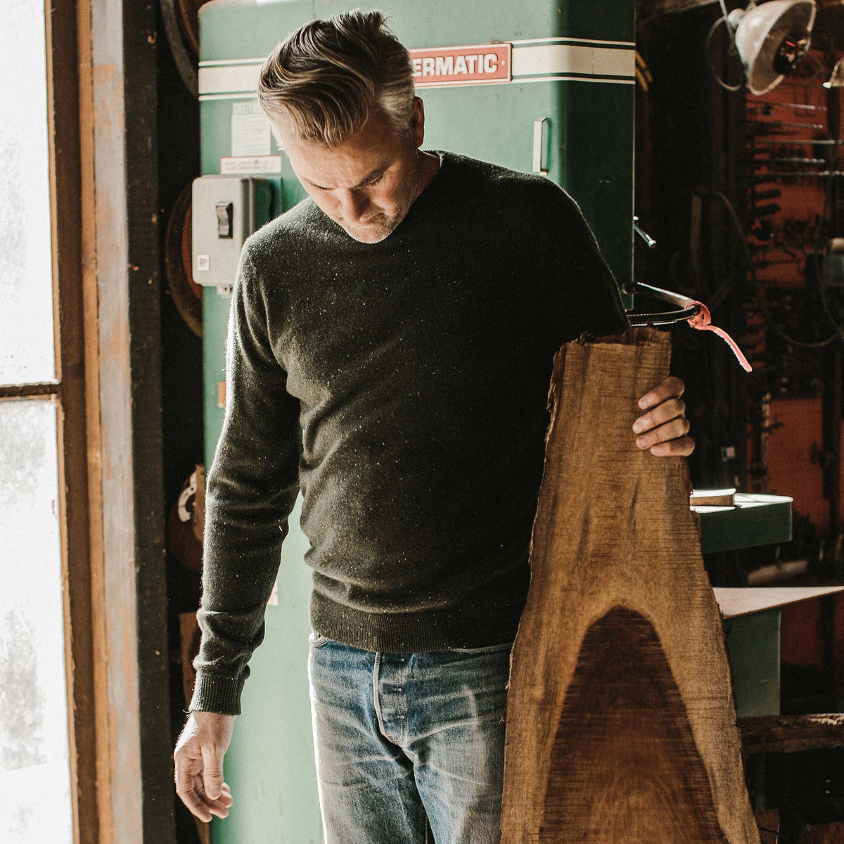 Men's The Hardtack Sweater in Olive Cashmere Donegal