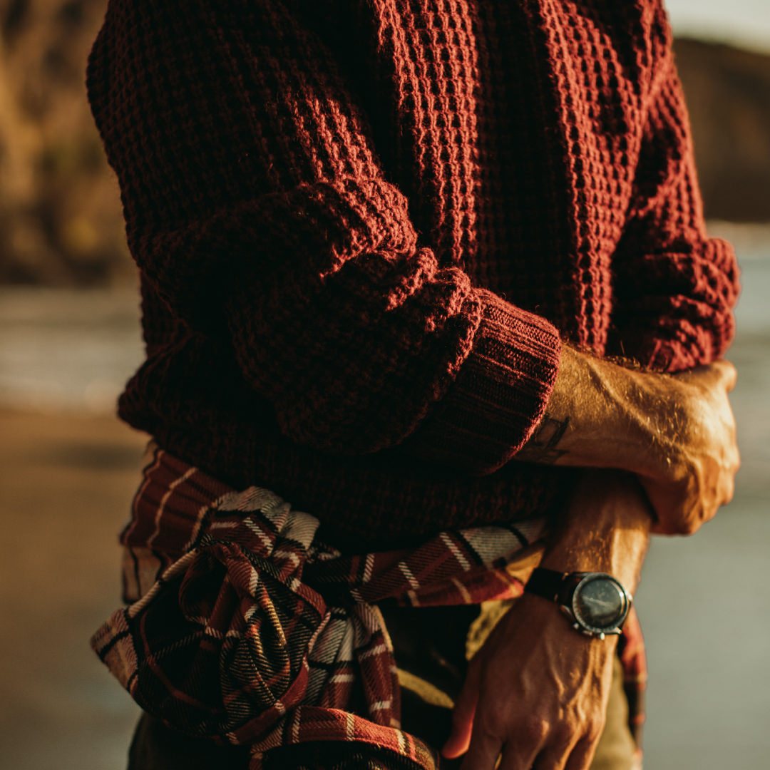 Men's The Fisherman Sweater in Maroon Waffle