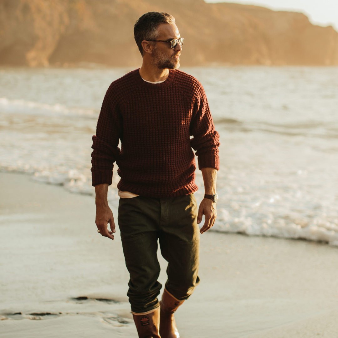Men's The Fisherman Sweater in Maroon Waffle