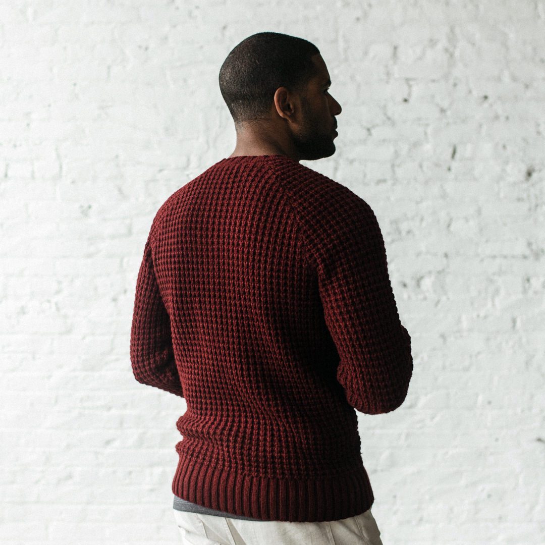 Men's The Fisherman Sweater in Maroon Waffle