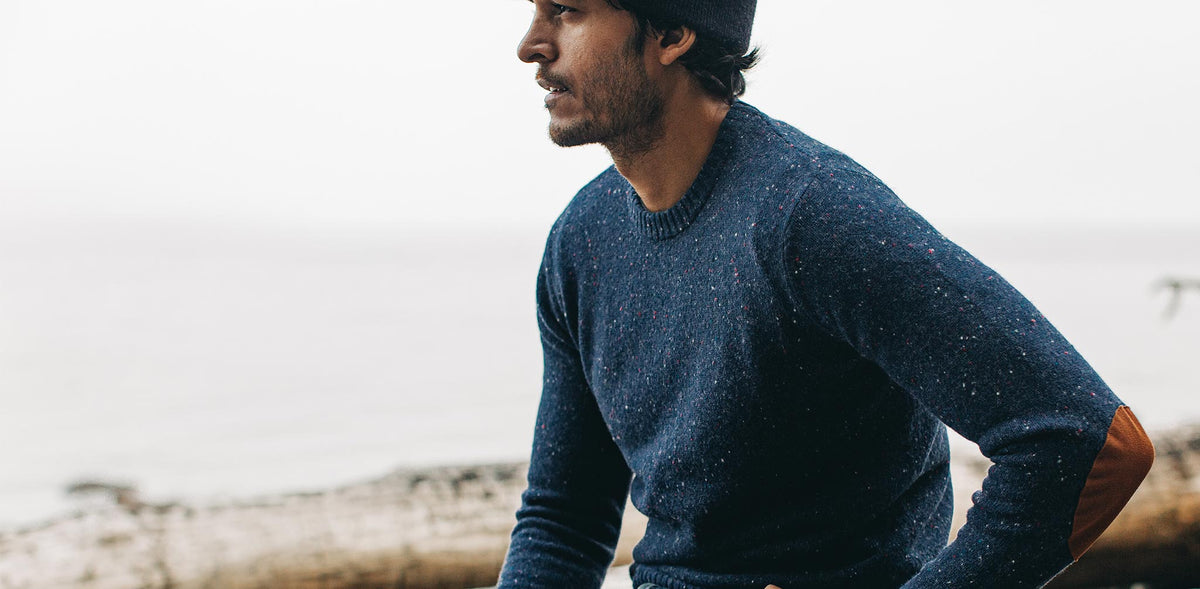 Men's The Hardtack Sweater in Navy Donegal