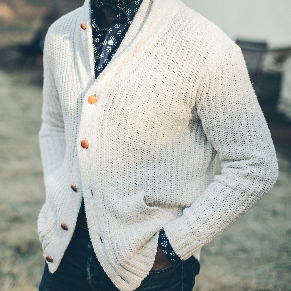 Men's The Shawl Cardigan in Natural Cotton — Sweater