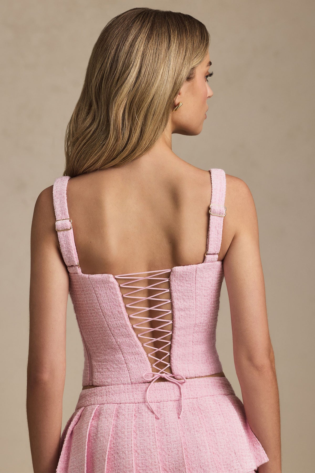 Women's Lace-Up Corset Top in Soft Pink