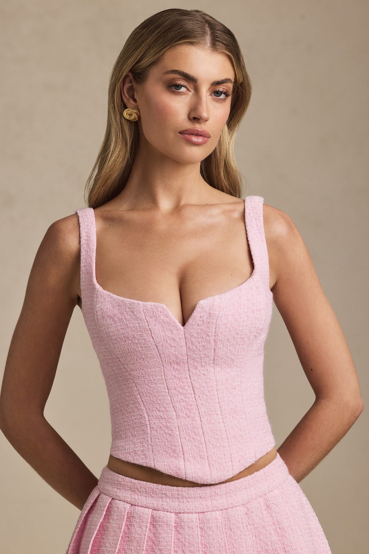 Women's Lace-Up Corset Top in Soft Pink