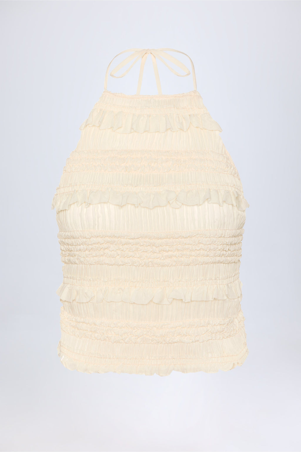 Women's Ruffled High-Neck Backless Top in Ivory