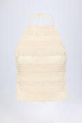 Women's Ruffled High-Neck Backless Top in Ivory