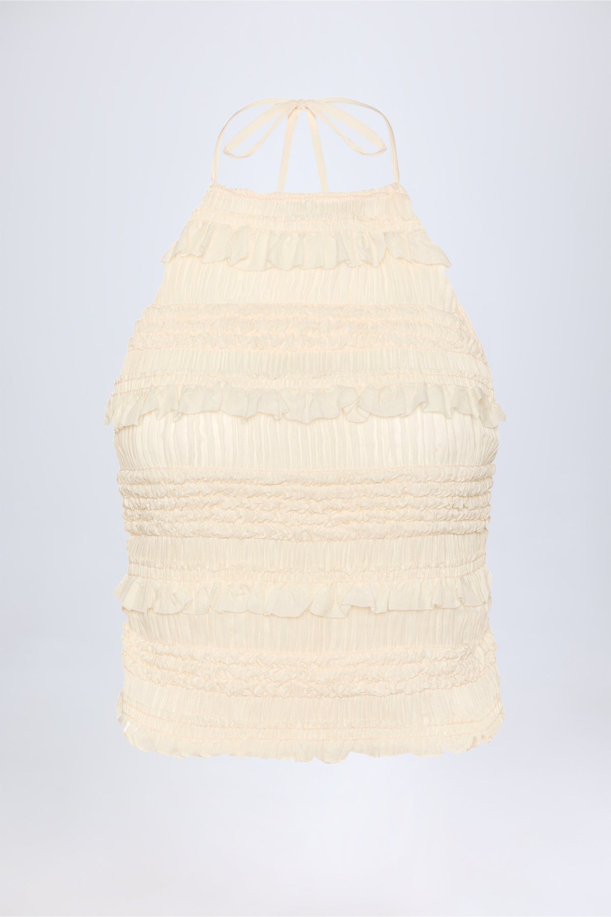 Women's Ruffled High-Neck Backless Top in Ivory