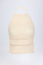 Women's Ruffled High-Neck Backless Top in Ivory