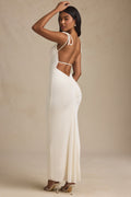 Women's Textured Jersey Backless Maxi Dress in Ivory — Dress