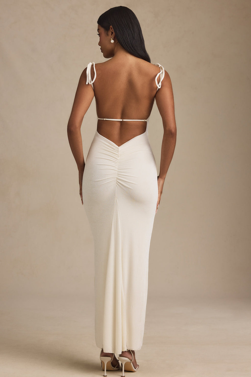 Women's Textured Jersey Backless Maxi Dress in Ivory — Dress