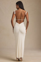 Women's Textured Jersey Backless Maxi Dress in Ivory — Dress