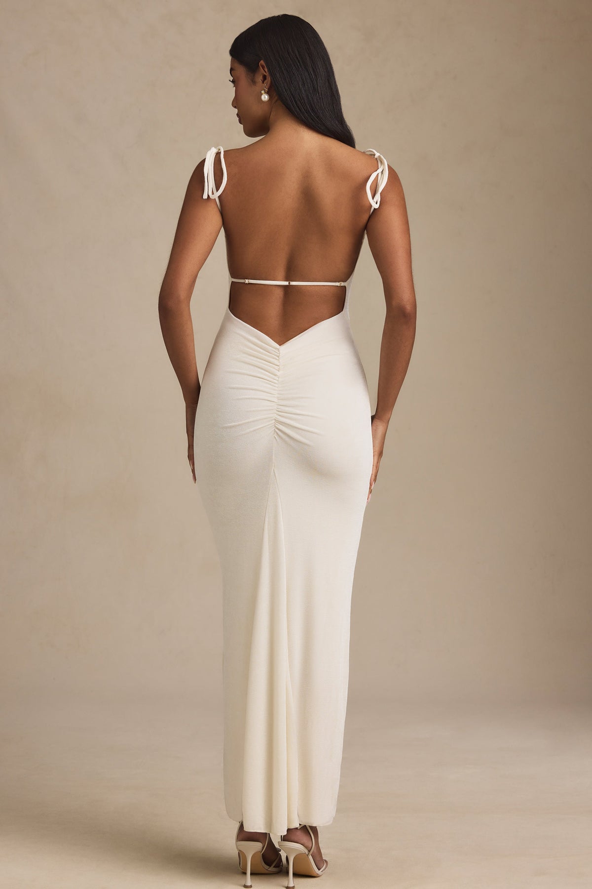 Women's Textured Jersey Backless Maxi Dress in Ivory — Dress