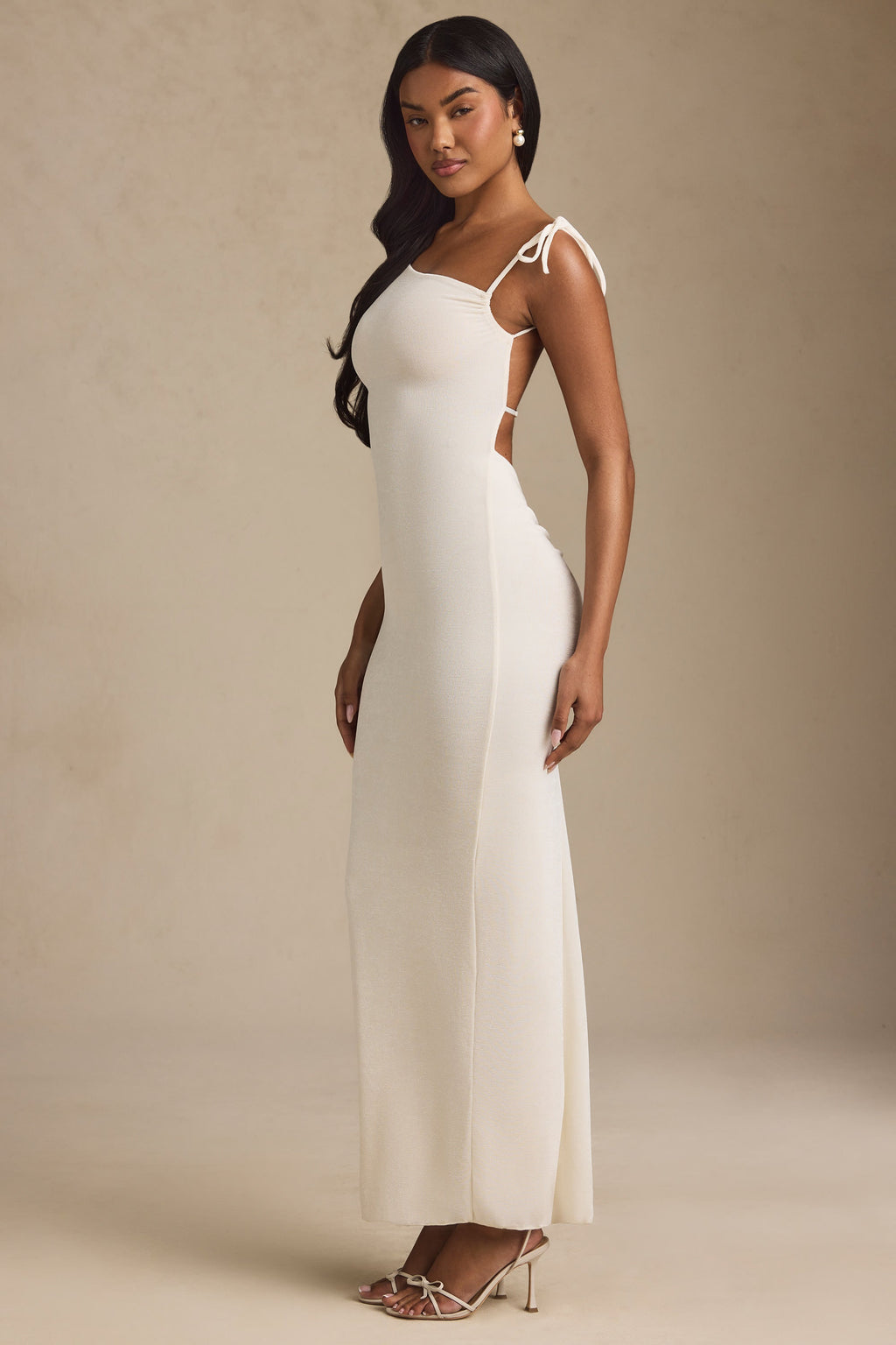 Women's Textured Jersey Backless Maxi Dress in Ivory — Dress