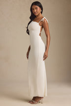 Women's Textured Jersey Backless Maxi Dress in Ivory — Dress