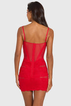 Women's Placed Lace-Trim Mini Dress in Cherry Red — Dress