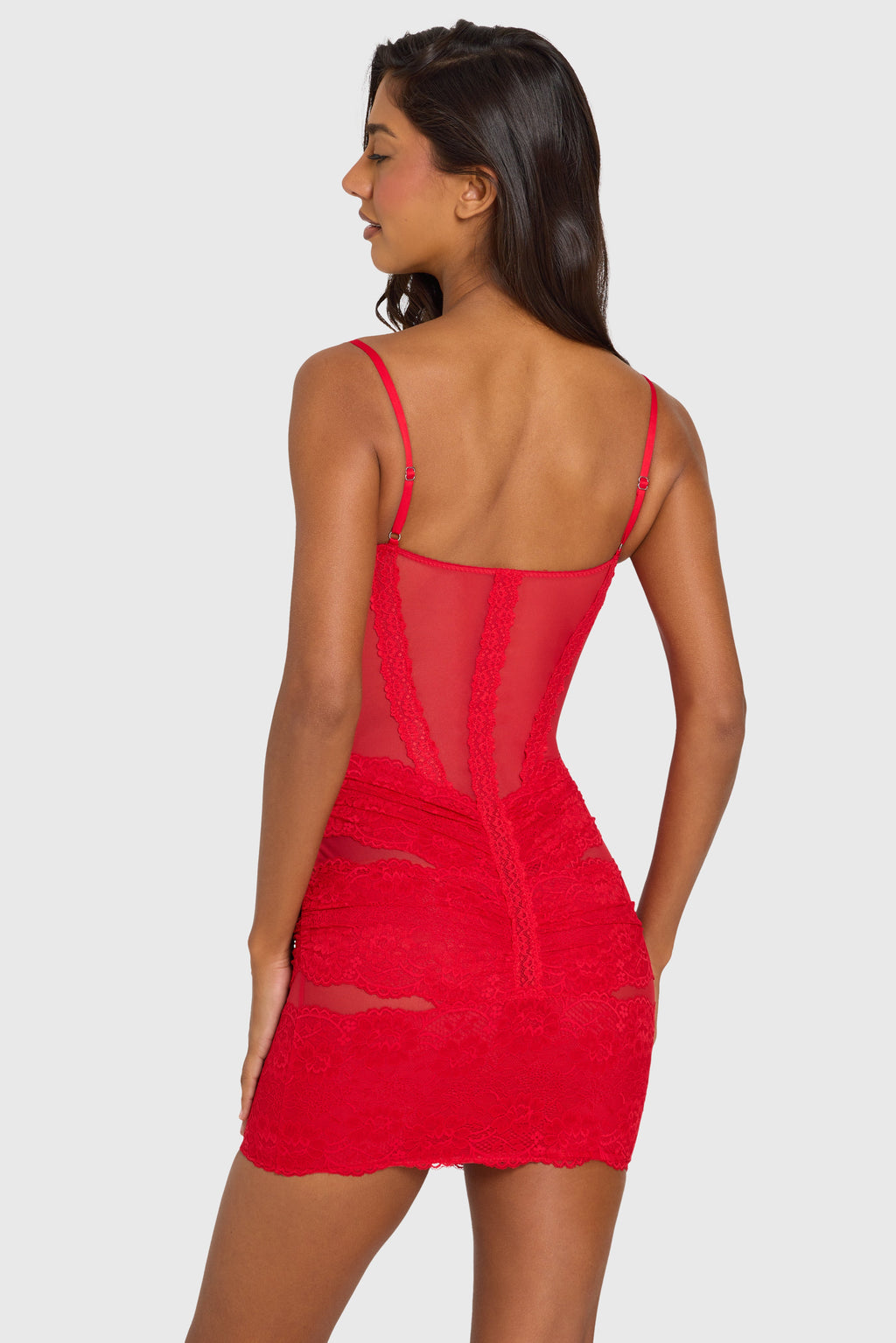 Women's Placed Lace-Trim Mini Dress in Cherry Red — Dress