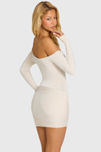 Women's Off-Shoulder Long-Sleeve Mini Dress in Snow — Dress