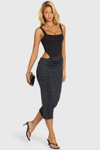 Women's Bodice Draped Midi Dress in Black — Dress