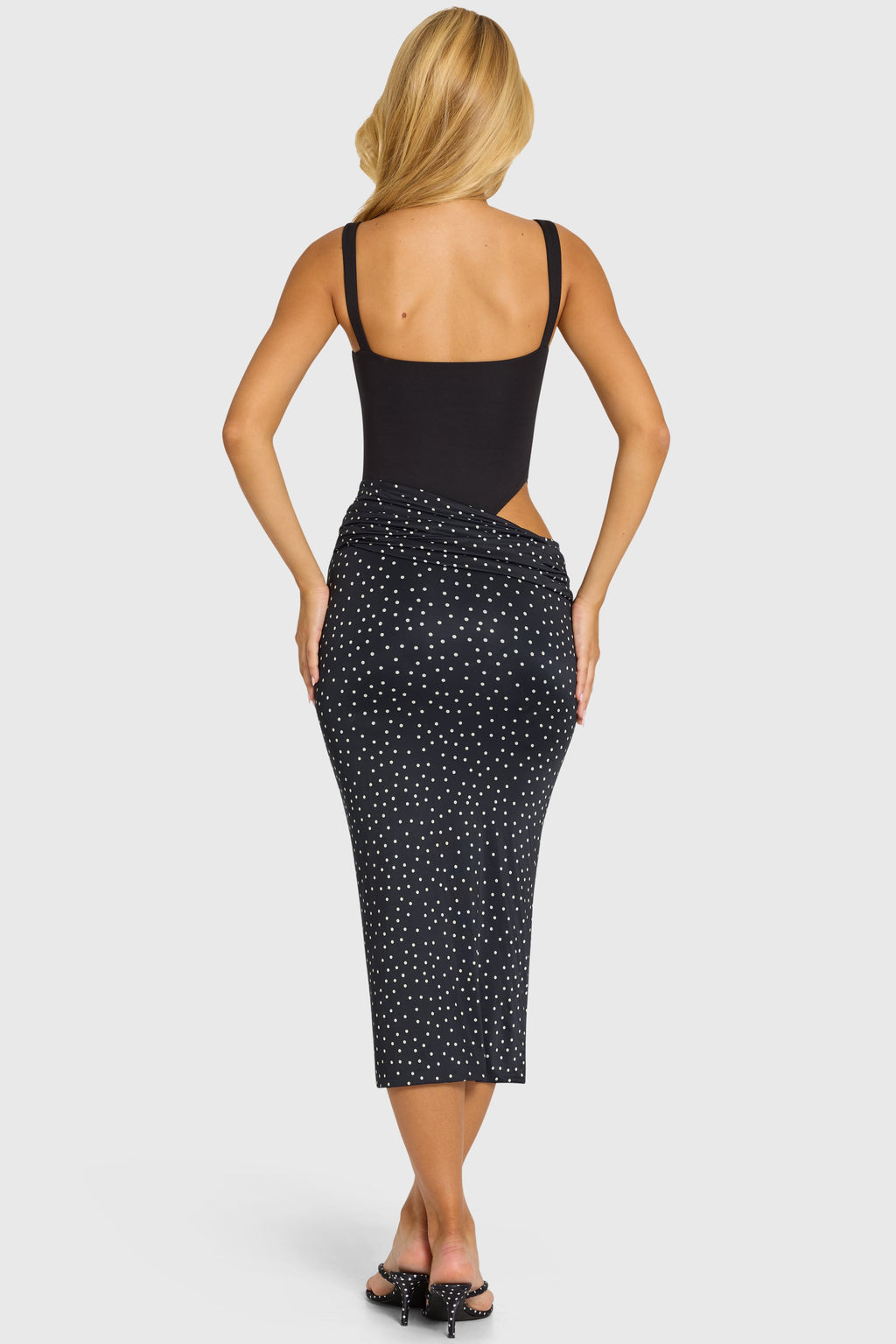 Women's Bodice Draped Midi Dress in Black — Dress