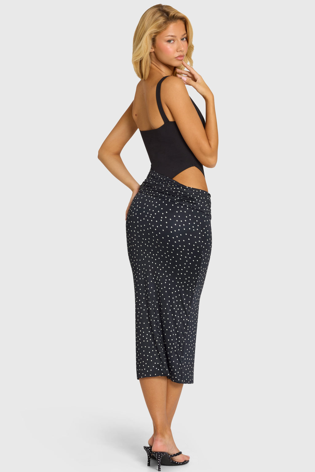 Women's Bodice Draped Midi Dress in Black — Dress