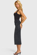 Women's Bodice Draped Midi Dress in Black — Dress