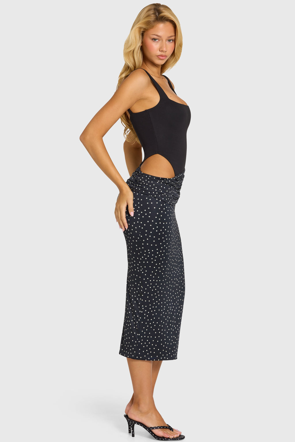 Women's Bodice Draped Midi Dress in Black — Dress
