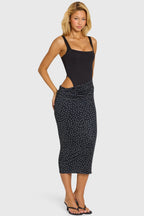 Women's Bodice Draped Midi Dress in Black — Dress